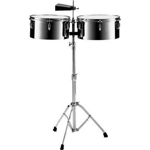 Pearl PTS5134 13 and 14 Inch Steel Timbales with Cowbell and Stand